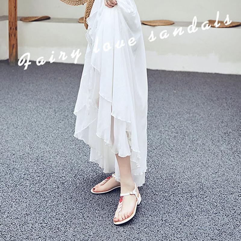 Sandals Female Summer Low-heeled Red Love Fairy Style All-match Flat-bottomed Beach Shoes Love Sandals