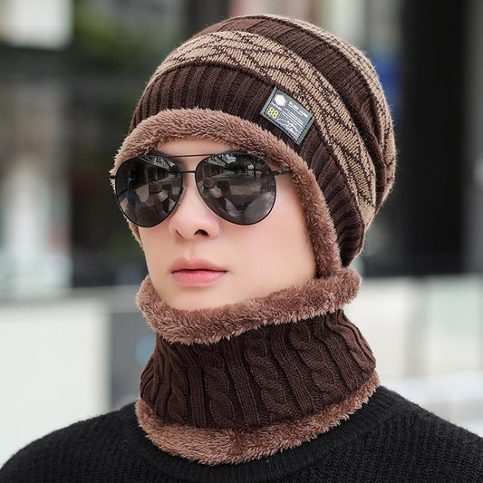 Woolen Hat Men's Winter Thickening Plus Velvet Warm Cotton Hat Cycling Cold and Windproof Ear Protection Knitted Hat