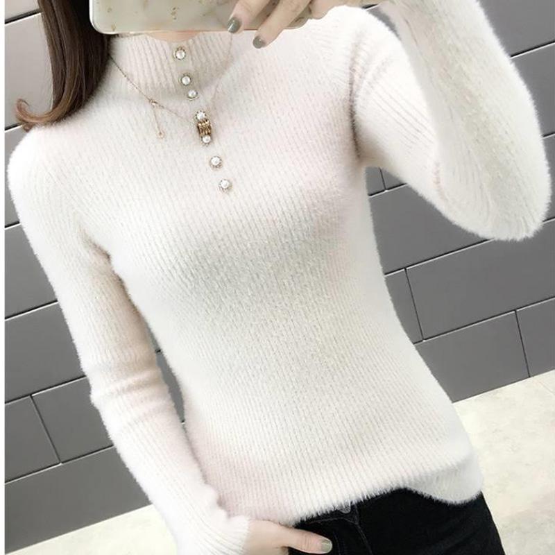 Autumn/winter High Neck Long Sleeve Bottoming Shirt Slim Short Knitted Sweater Women
