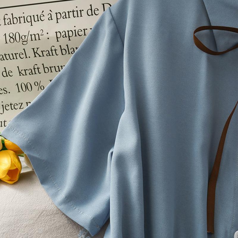 High Waist Dress Female Student College Style Lace-up Summer All-match Short-sleeved Chiffon Dress