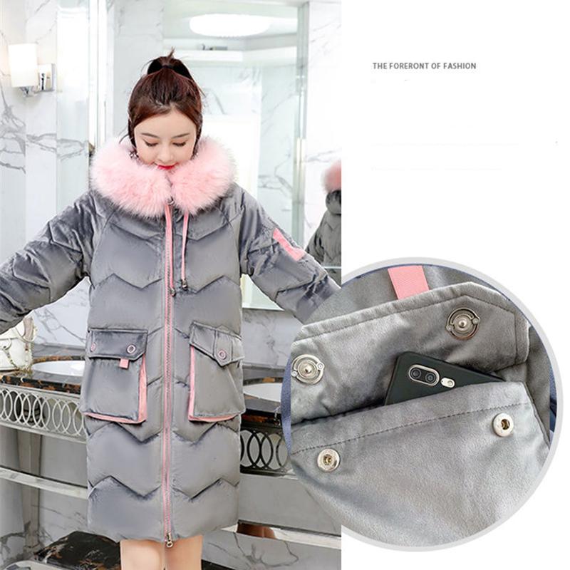 Winter Women's Padded Jacket Mid-length Thick and Loose Hit Color Cotton Coat Fashionable Gold Velvet Warmth Parka Coat