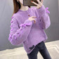 Fleece Chenille Crew Neck Sweater Tie Bow Long Sleeve Knit Sweater Solid Color Loose Oversized Sweater