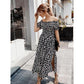 One-shoulder Dress Large-size Floral Dress Waist Slimming Slim Floral Skirt Puff Sleeve Large-size Dress Fabric Refreshing and Breathable
