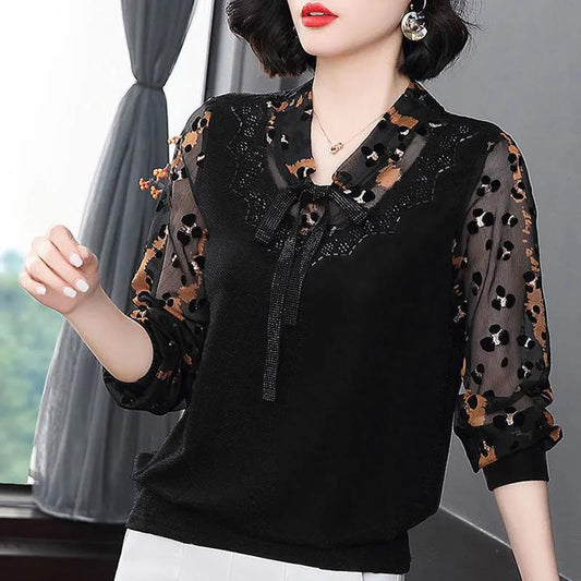 Spring and Autumn Large Size Slim Top Women's Loose Long-sleeved Chiffon Shirt All-match T-shirt