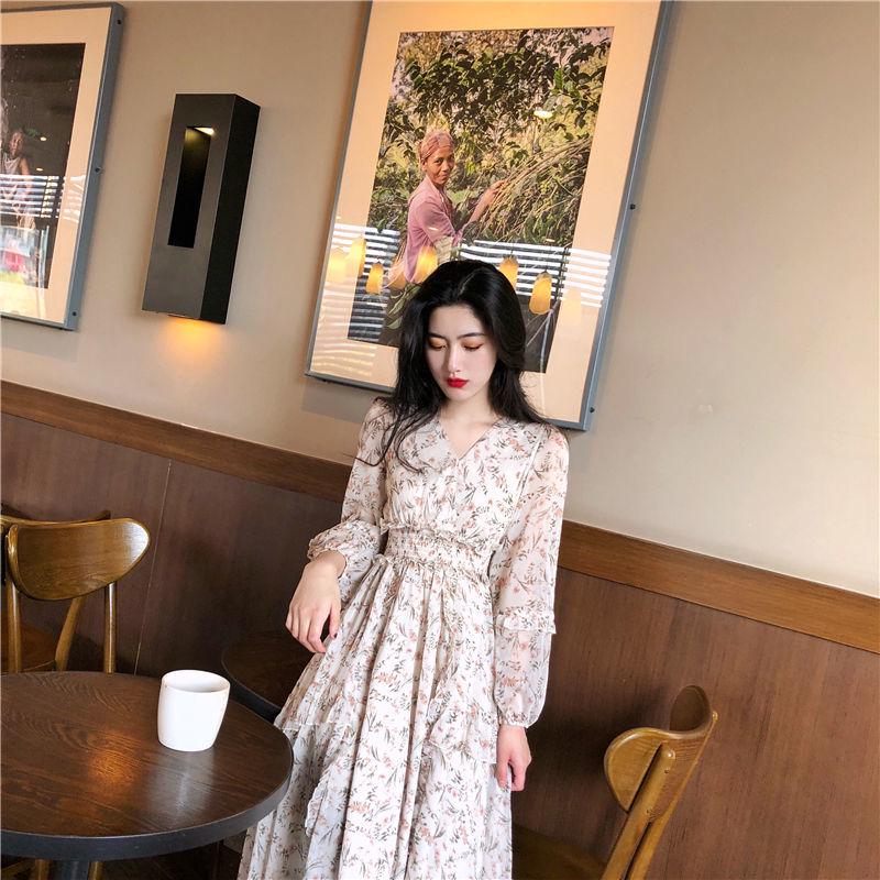 Summer Beach Maxi Dress Women Floral Print Boho Chiffon Dress Ruffles Casual V-Neck Party Dress Robe