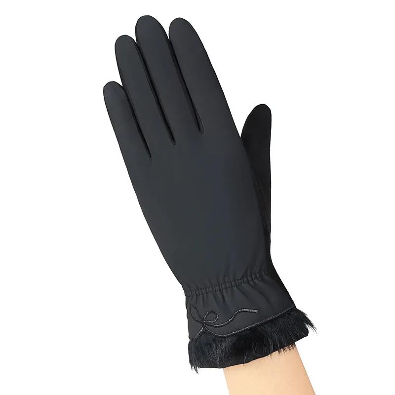 Feather Cotton Gloves Women Winter Warm and Velvet Riding Waterproof Windproof Touch Screen Gloves Go Out Gloves