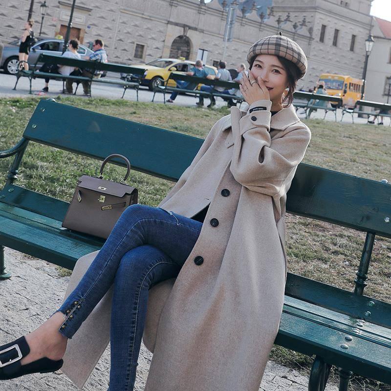 Long Sleeve Jacket Coat Outerwear Casual Wool Coat Women Jacket Pockets Cardigan Motorcycle Coat