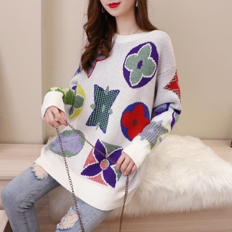 Men and Women Printed Pullover Sweater Students All-match Knit Sweater Shirt Unisex Knitwear Jumper College Style