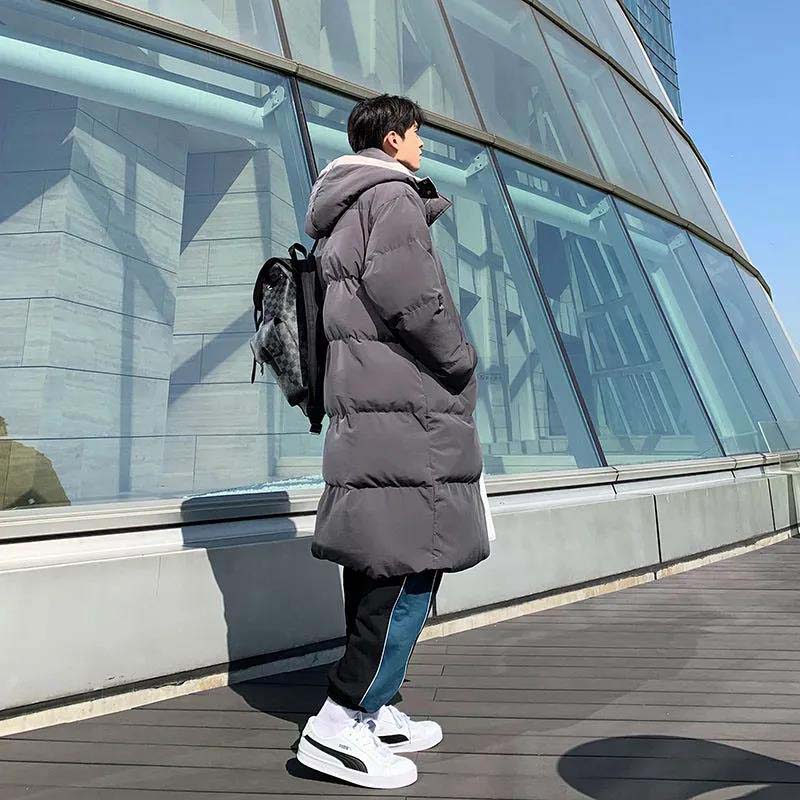Cotton Jacket Men's Mid-length Loose and Thick Warm Padded Jacket Trend Casual All-match Hooded Down Jacket