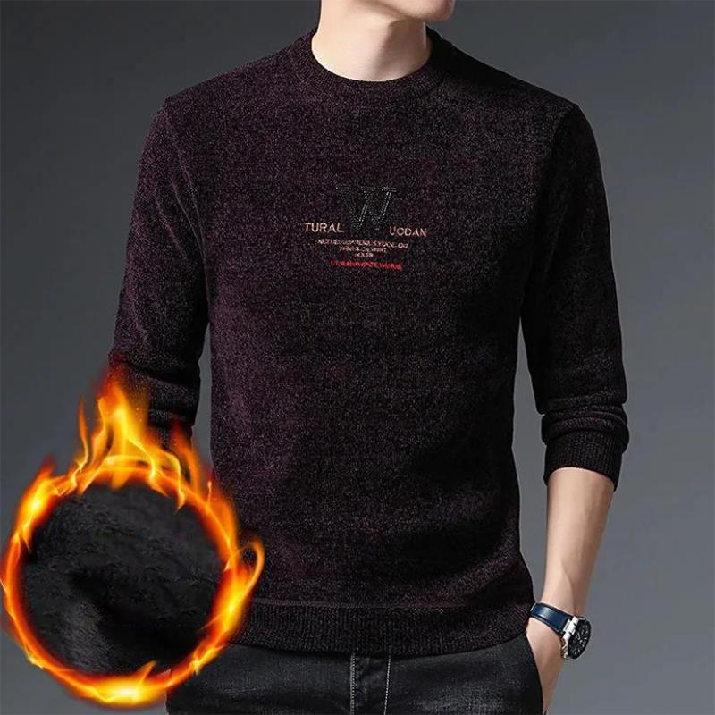 Men's Sweater Plus Velvet Thick Embroidery Casual Warm Korean Version of The Bottoming Sweatshirts for Men