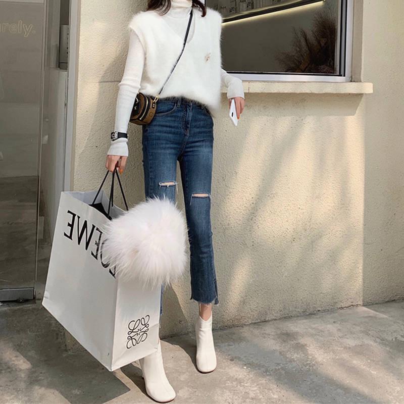 3 Colors Women Chic Vest Faux Mink Cashmere Lazy Loose V-neck Sweater Knitted Tank Top