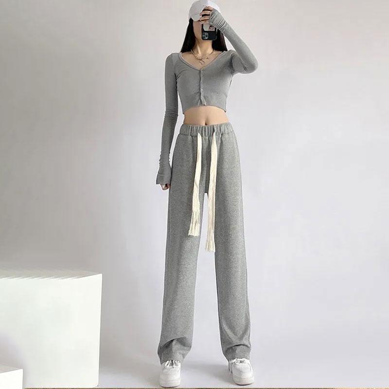 Unisex Sports Pants Drawstring Loose Straight Loose Drape Casual Wide Leg Pants Fitness Jogging Trousers Plus Size Girl's Grey Black Pants