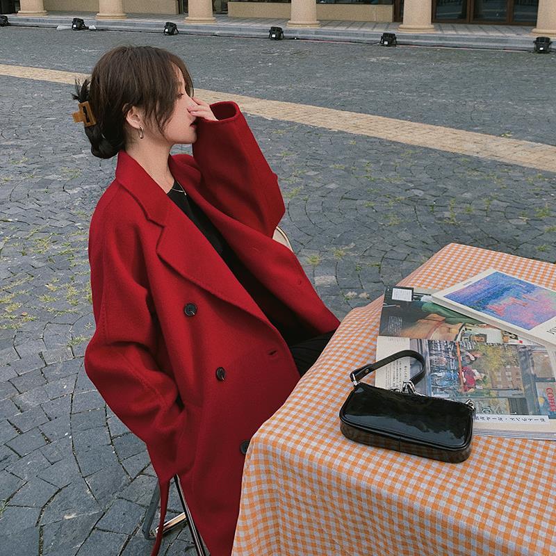 Quilted Thick Woolen Coat Women Mid-length Korean Loose Winter Hepburn Style Woolen Coat