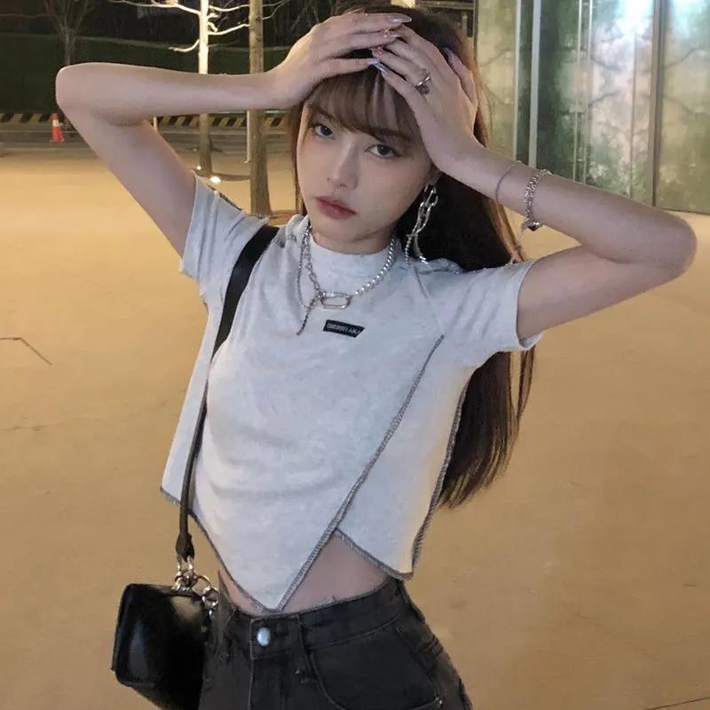 Women Ladies Summer Personality Tops Irregular Loose Short Sleeve Short T-shirt Blouse