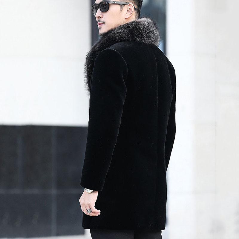 Mink Fur Coat Winter Men Mid-length Mink Fur Coat Men's Fox Fur Collar Jacket Cotton Coat