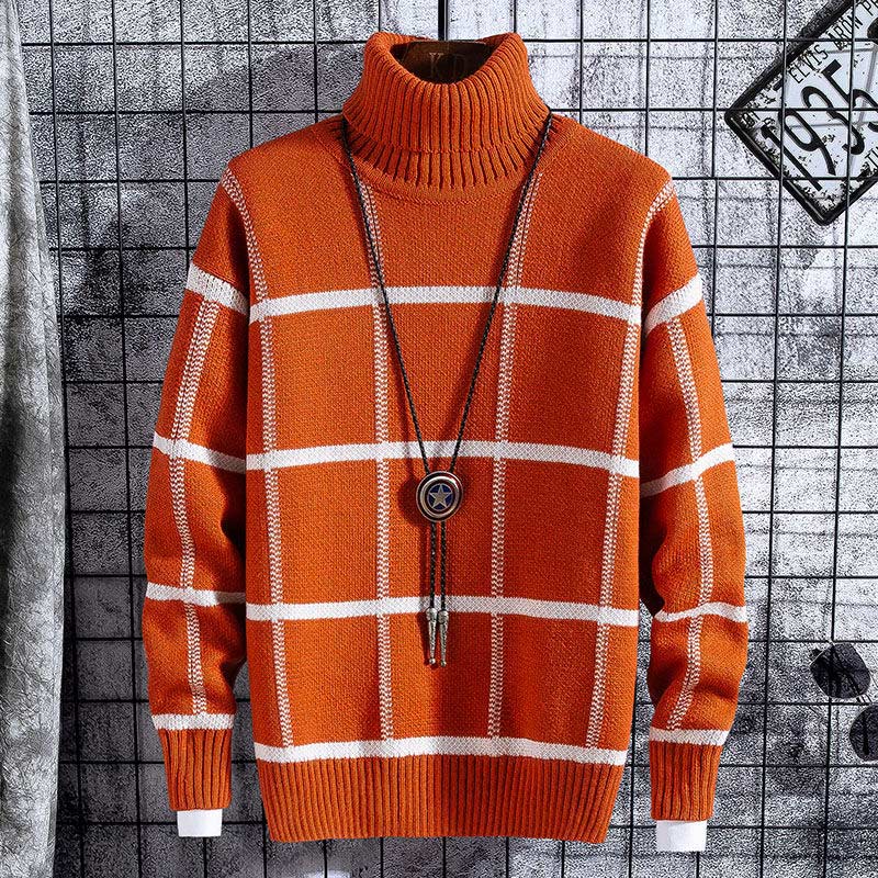 Men's Sweater Half Turtleneck Plus Fleece Thickening Autumn and Winter Youth Slim Trend Pullover Sweater