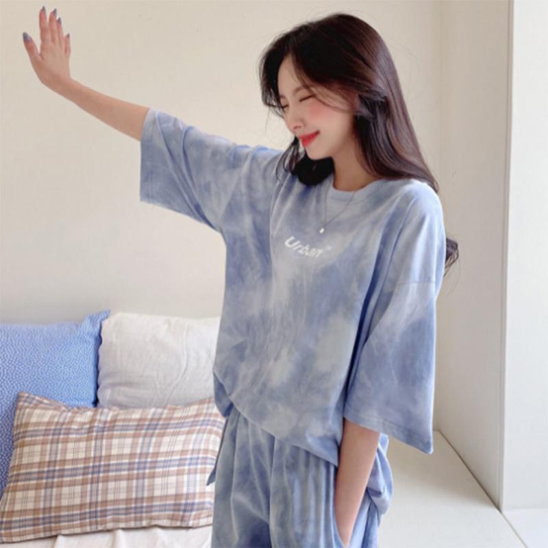 Pure Cotton Casual Sportswear Suit Women's Summer Short-sleeved Shorts Fashion Halo Dyed Loose Two-piece Suit