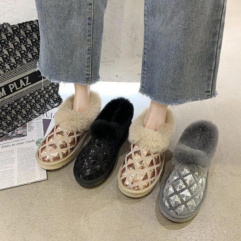 Snow Boots Women's Short Tube Cotton Shoes All-match Flat Bread Shoes Plus Velvet Short Boots Winter Women's Shoes