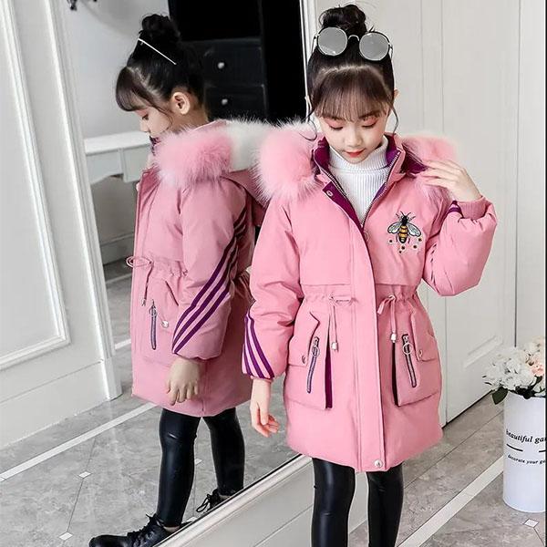 Winter Padded Warm Girls' Padded Jacket New Medium and Large Children's Padded Jacket Children Medium and Long Padded Jacket Little Girl Padded Jacket