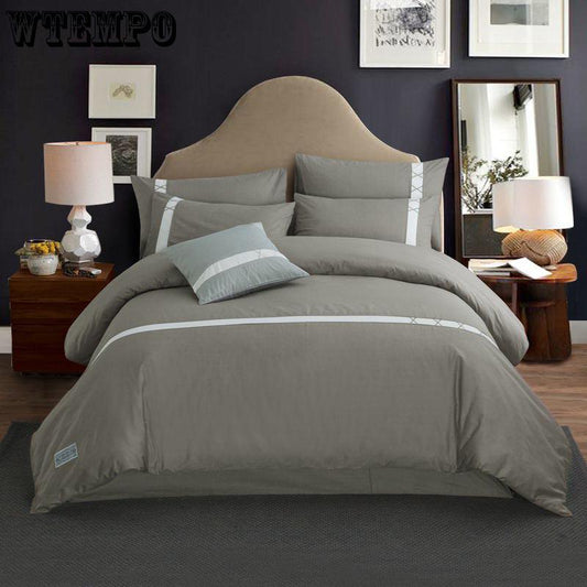 Fashion 100% Cotton Pure Color Bedding Sets Simple 4 Pcs Bedclothes Simple Quilt Cover