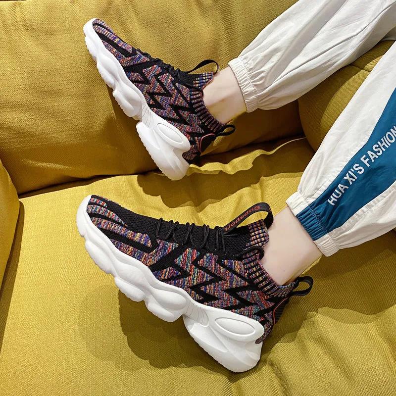 Men's Shoes Breathable Leisure Mesh Sports Running Shoes Flying Woven Socks Ins Dad Tide Shoes