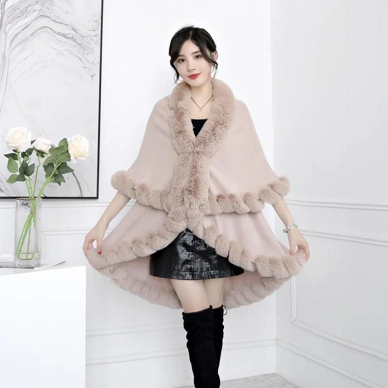 Double-layer Soft Plush Noble Luxury Shawl Autumn Winter Cute Body Cardigan Loose Cloak Wrap Thick Knitted Jacket Fur Shawl Solid Mantle Shawl