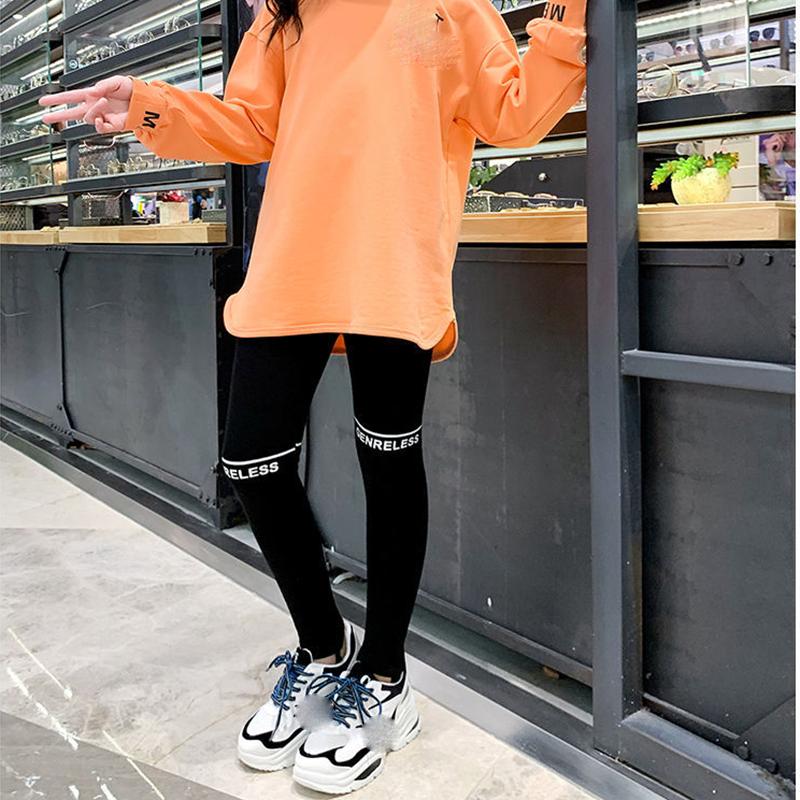 Girls' Leggings Summer Thin Section High Waist Solid Color Printed Letters Nine-point Pants Yoga Ballet Pants Outer Wear and Inner Wear
