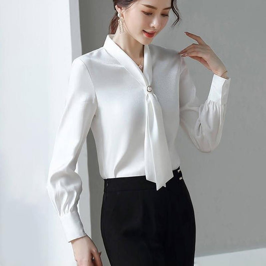 Chiffon White Shirt Female Design Sense Niche Long-sleeved Professional Shirt Suit with Shirt Fabric Light and Breathable Professional Work Wear Shirt
