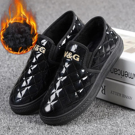 Winter Plus Velvet Keep Warm Ladies Cotton Shoes Flat Non-slip and Waterproof Leather Shoes