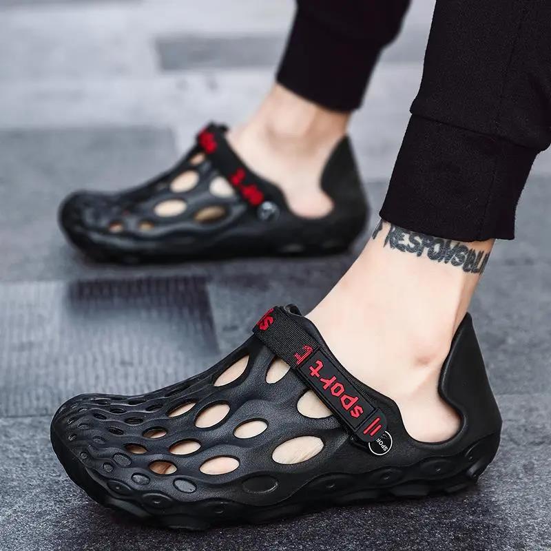 Men's Sandals Summer Outer Breathable Beach Hole Shoes Soft Sole Hollow Slippers