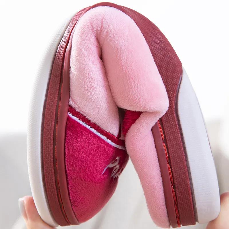 Winter Slippers Women Home Plus Size Men Cotton Shoes Pandas Embroidery Thick Fleece Warm Pink Slippers Women Non Slip Platform Ladies Warm Slippers