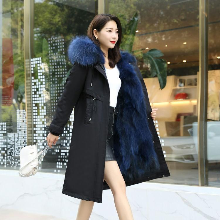 Winter Fashion Trend Raccoon Fur Liner Pie To Overcome Female Detachable Mid-length Coat Fur Coat
