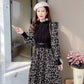 Women's Autumn and Winter Sweet Lady Stitching Knitted Long Dress Long Sleeve Half High Collar Women Casual Floral Print Elegant  Dress