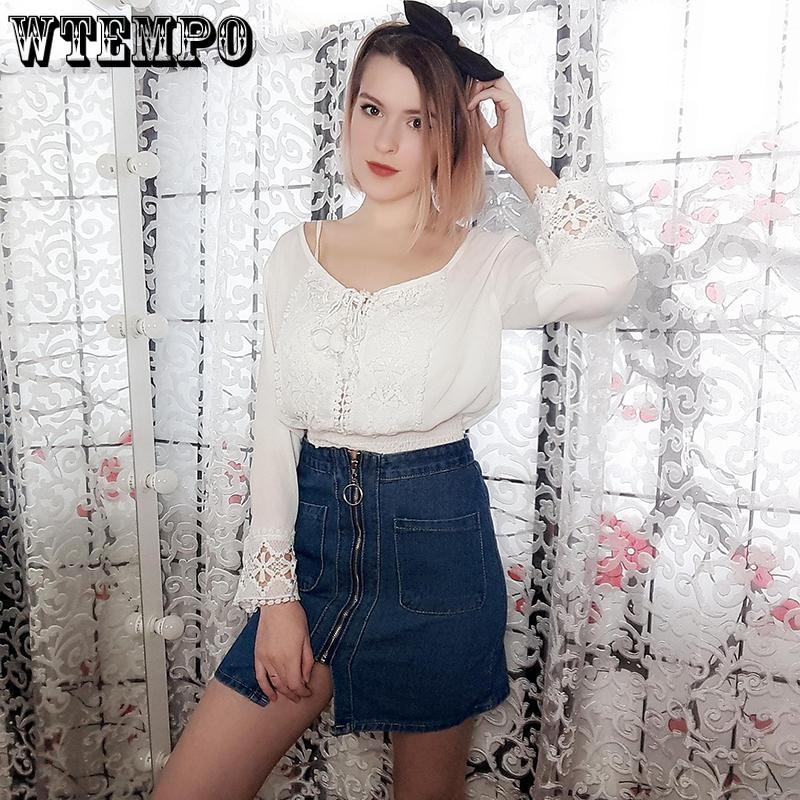 Denim Skirt Solid Color Zipper High Waist Pocket Student Short Cowboy Skirt Package Hip Knee Length A-line Slim Skirts