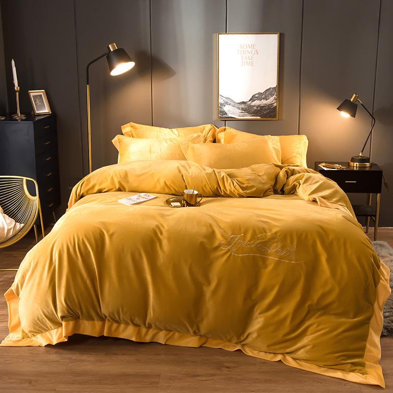 4pcs  Home Textile Bedding Sets Fleece Bedding Set Duvet Cover King Queen Winter Quilt Cover Set