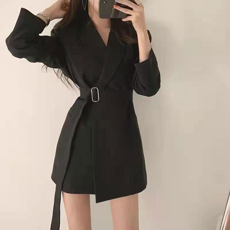 Suit Jacket Women's Spring and Autumn Korean Version High Street Design Sense Mid-length Blazer Belt Waist Slim Top Coat Elegent Jacket