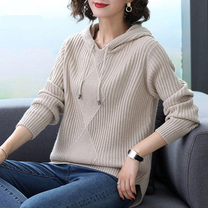 Spring  Autumn Hooded Sweater Women's Top Long Sleeve Knitted Sweater Coat All-match Hoodie Bottoming Shirt