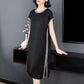 Split Design L-XXXXXL Summer Chiffon Plus Size Dress Summer Short Sleeve Round Neck Over The Knee Solid Color Dress