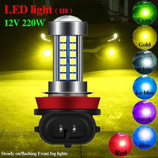 H8 220W Super Bright Headlight LED Seven Color Car Front Fog Light Natural/ Strobe Light Car Light Bulb