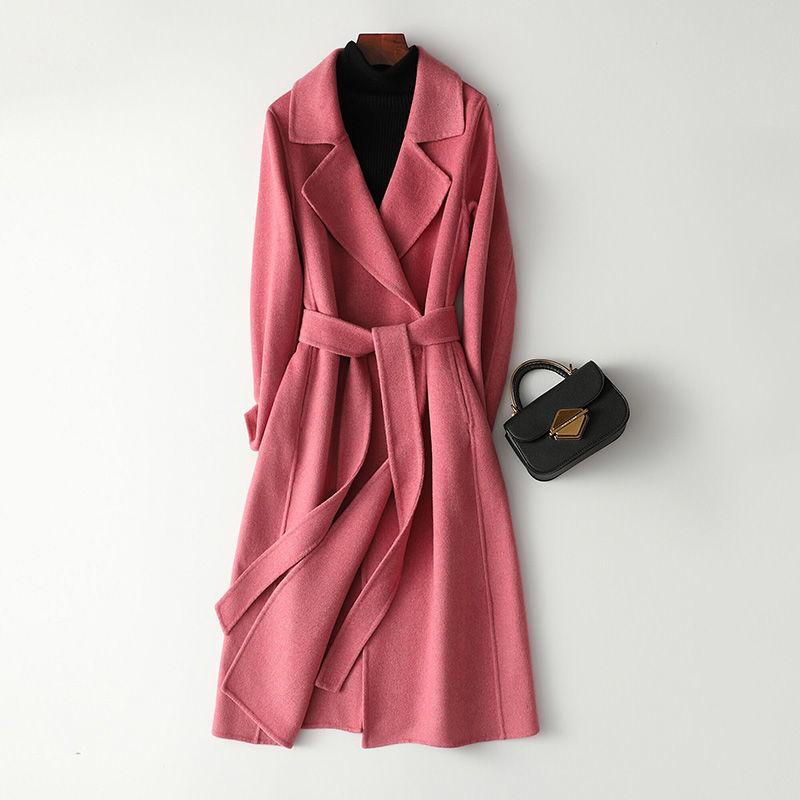 Winter Windbreaker Waist Mid-length Thick Women's Coat Fashion Plus Size Quality Wool Overcoat Outwear