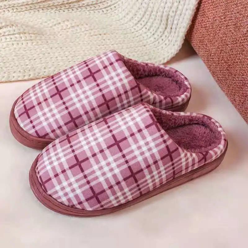 Winter Slippers Cotton Shoes for Women Plus Size Mens Slides Thick Warm Slipper
