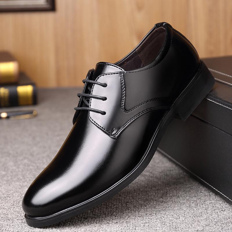 Men Leather Shoes Business Casual Wedding Flat Slip-on Shoes Black Shiny Non-slip Wear-resistant Sole