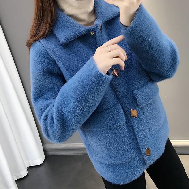 Thick and Elegant Noble Knitted Women's Sweater Winter Korean Fashion Trendy Women's Short Jacket Mink Velvet Loose Cardigan Women's Jacket