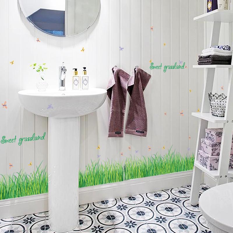 [sticker ]Sweet Green Grassland Wall Stickers Home Decor Bathroom Bedroom Kitchen Art Decal Poster