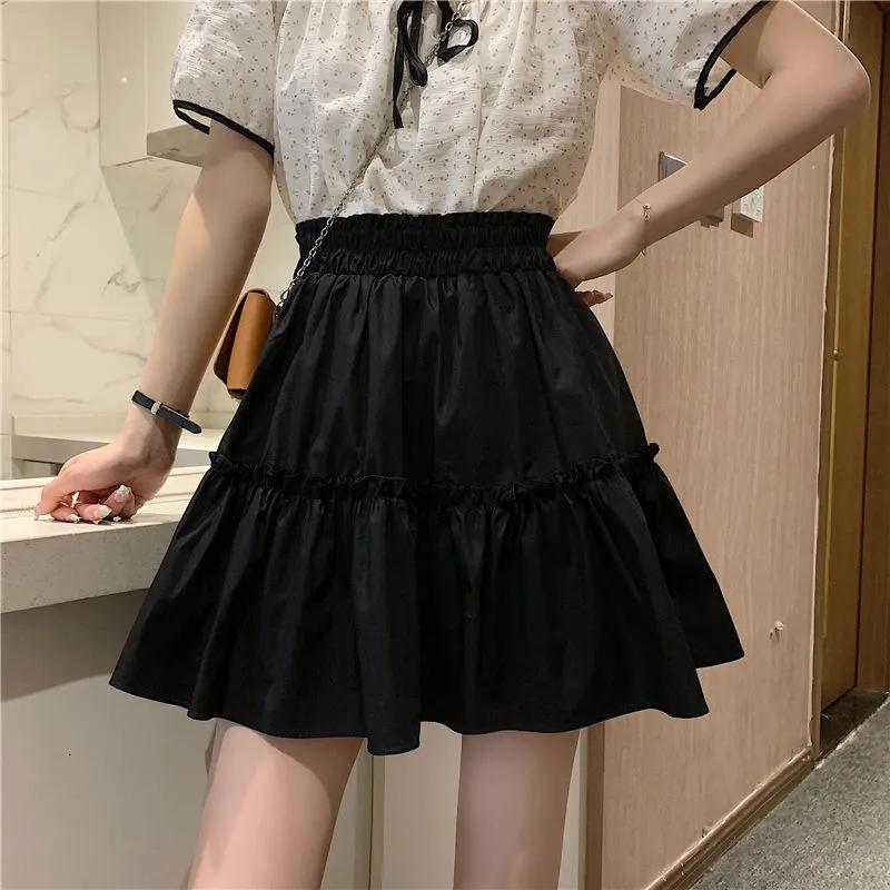 Fungus Edge Skirt Women's Summer Elastic Waist Cover Crotch A-line Short Skirt All-match Beach Short Skirt