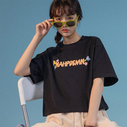 100% Cotton Short Print Short-sleeved T-shirt Women's Design Sense Summer Loose All-match Top Ins Tide