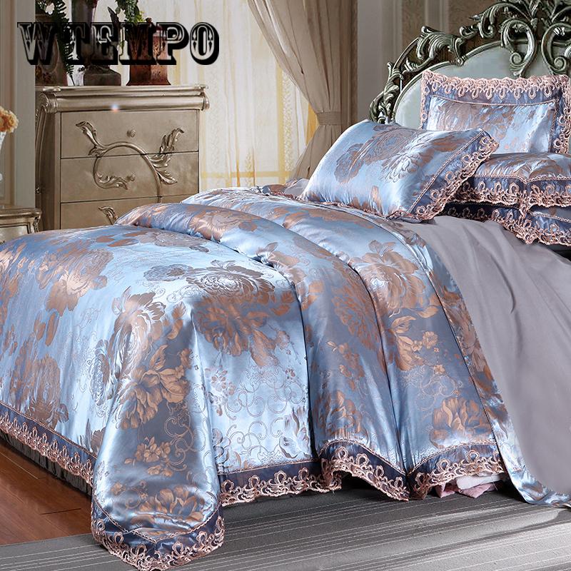 Luxury Satin Jacquard Bedding Set Duvet Cover Bed Linen Bed Sheet Pillowcases Bedclothes