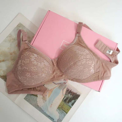 Large Size Women's Underwear No Steel Ring Full Cup Bra Ultra-thin Breathable and Lightweight Embroidered Bra
