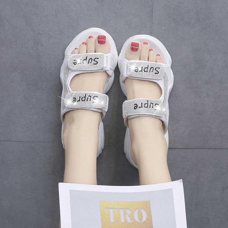 Size35-40 Summer Ladies Slippers Bohemian Beach Waterproof Slippers Wedge Platform Crystal Letter Sandals Outdoor High Heels