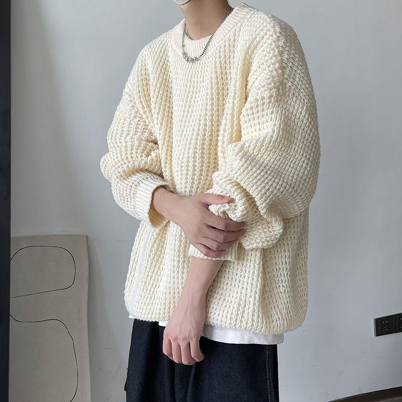 Thick Line Sweater Men's Winter Plus Velvet Thick Round Neck Sweater Casual Loose Top